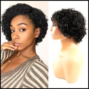 Short Curly Pixie Wig Human Hair Glueless Pre Plucked Brazilian Virgin Hair